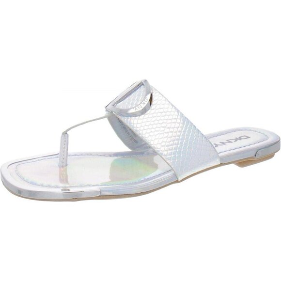 NWT DKNY Women's Flat Slip On Sandal K4169795 Silver Iridescent Halcott 6M - Picture 1 of 13